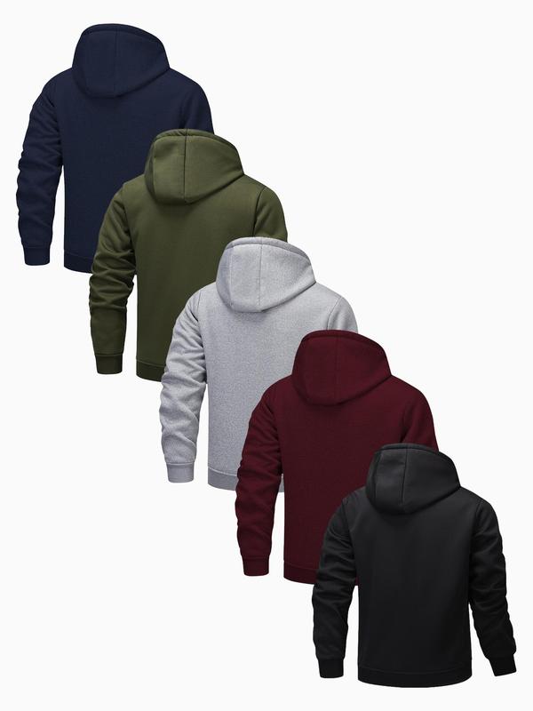 Men's Solid Zip Up Fleece Jacket, Regular Fit Casual Long Sleeve Drawstring Pocket Hooded Jacket for Fall & Winter, Men's Outerwear for Daily Wear