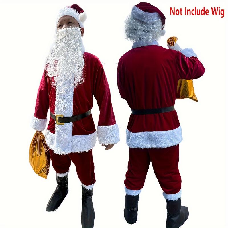 7pcs 10pcs Set Christmas Decoration Luxury Wine Red Velvet Santa Claus Costume (Adult One Size Fits All), Classic Men's Santa Claus Suit, Christmas Costume Christmas Ornaments Gift Holiday Party Role Playing Costume Suitable for Holiday Par