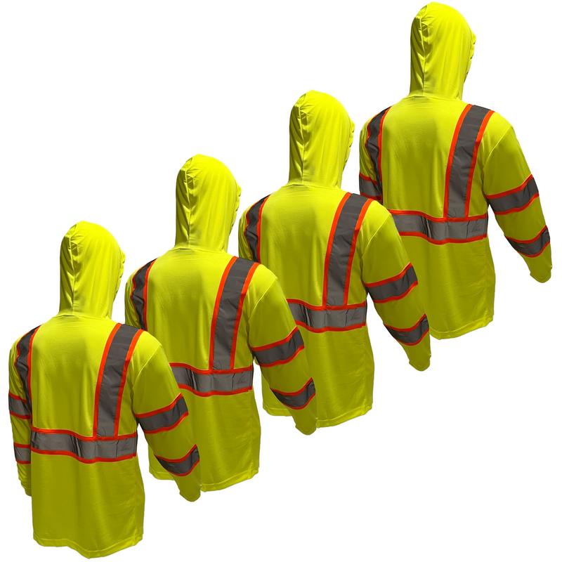 4 PACK SHIRT ST908 High Visibility Hoodie Long Sleeve Safety Shirt with hoodie Polyester Birdeye Mesh in various colors