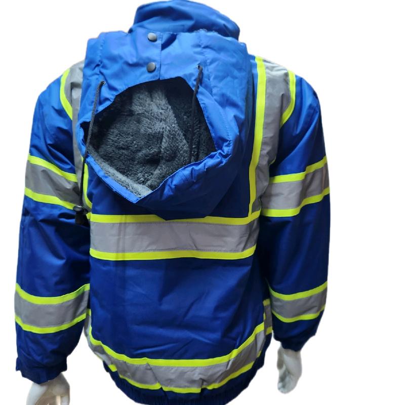 Royal Blue Hi Visibility Reflective Safety Bomber Rain Jacket   Blue Safety Jacket with Sherpa Insulation to keep warm in cold weather  (see sizing information on description)