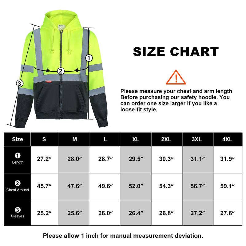 ProtectX Hi Vis Safety Hoodie for Men, Class 3 Reflective High Visibility Sweatshirt with Large Pocket, Long Sleeve Hooded Drawstring Pullover for Work & Construction