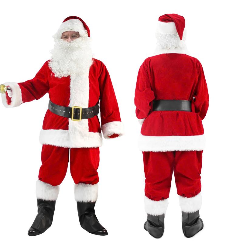 Deluxe Men's Santa Suit Costume - Christmas Adult Claus Costume - 11PC - Menswear, Clothing