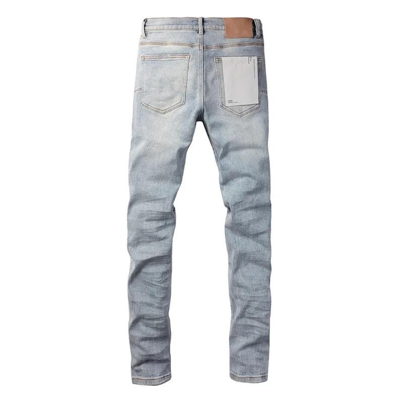 American top quality  Men's purple Jeans high Street Hold blue trousers Skinny Denim pants 9010