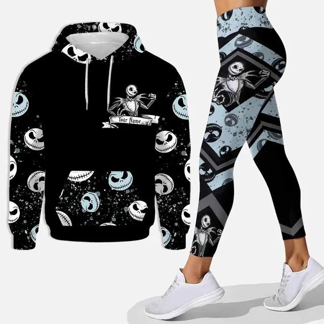 Halloween Jack Skellington Combo Hoodie And Legging, Jack Skellington hoodie, legging, Nightmare Before Christmas, Personalized Jersey, Set Hoodie Yoga Pants Sweatpants Fashion Sports Suit