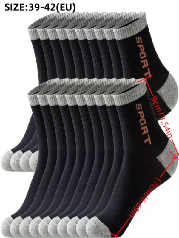 Men's Colorblock & Letter Print Crew Socks, Casual Moisture Wicking Socks, Soft Comfy Breathable Socks for All Seasons Daily Wear