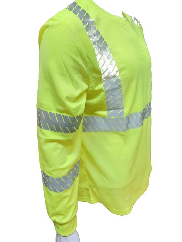 Hi Visibility Light weight Yellow Long sleeve shirt with heat transfer reflector   polyester birdeye Fabric for quick dry   Hi Vis Reflective shirt