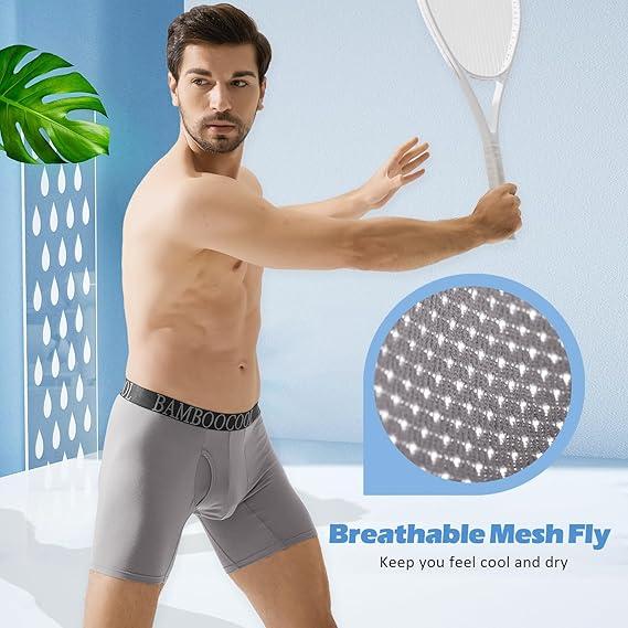 BAMBOO COOL Men's Breathable Underwear Moisture-Wicking Mesh Boxer Briefs Performance 4 &7 Pack