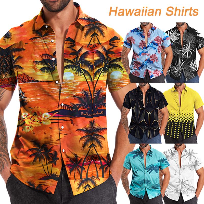 Hawaiian Shirts ,Mens Floral Shirts ,Summer Beach Short Sleeve Button Down Shirts, Holiday Party Printed Clothing Tropical Menswear Top