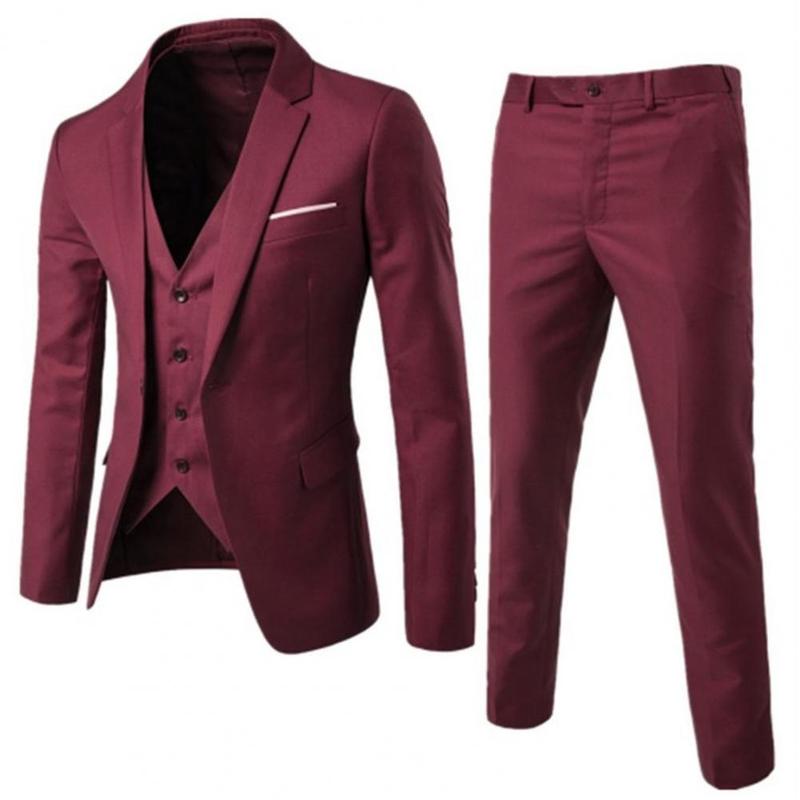 Men Three-piece Suit Elegant Men's Formal Business Suit Set with Slim Fit Coat Pants Vest Classic Groom Wedding Attire in Solid