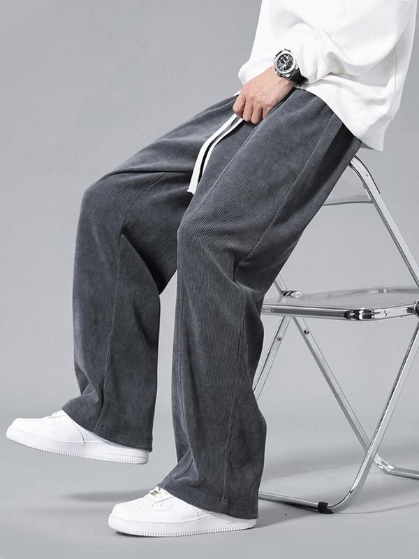 Men's Solid Drawstring Waist Pants, Casual Comfy Pocket Trousers for Fall & Winter, Men's Bottoms for Daily Wear