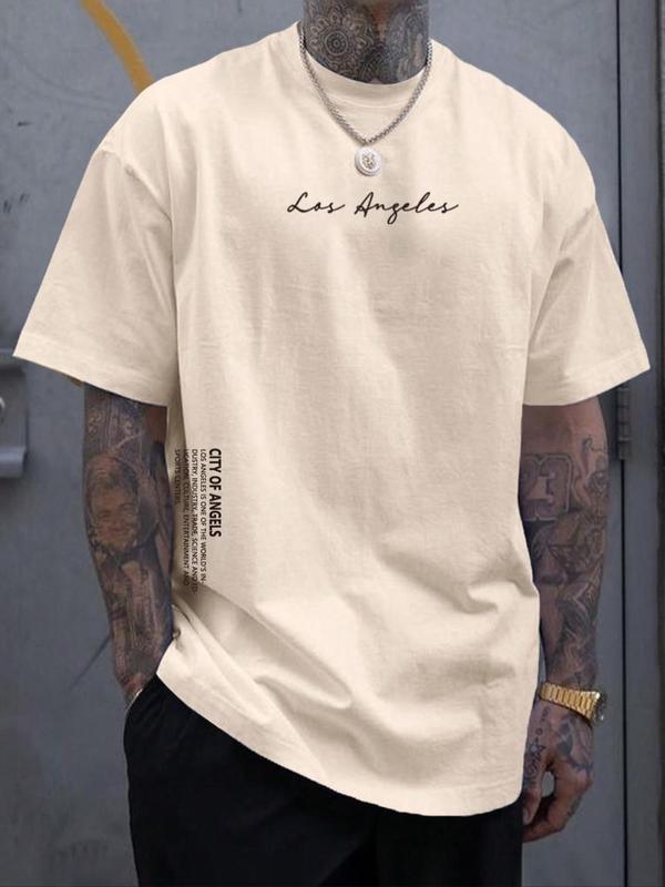 Men's Letter Print Drop Shoulder Tee, Summer Clothes, Regular Fit Casual Soft Comfy Streetwear Round Neck Short Sleeve T-Shirt for Summer, Graphic Tees, Men's Top for Daily Wear, Summer Outfits 2024
