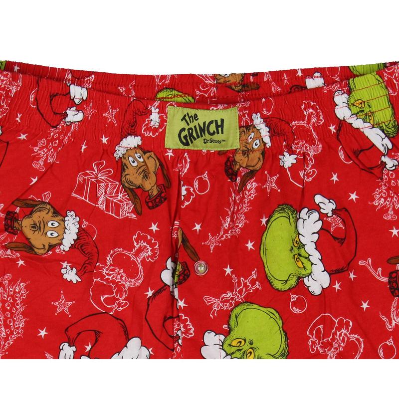 Dr. Seuss The Grinch Men's Max Grinch Cindy Lou Who Christmas Holiday AOP Boxers Lounge Sleep