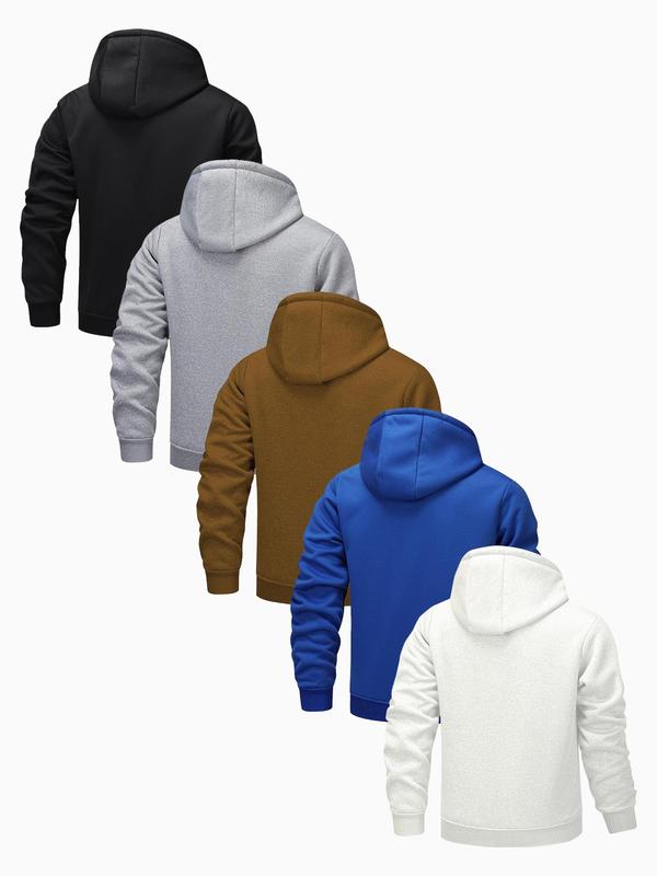 Men's Solid Zip Up Fleece Jacket, Regular Fit Casual Long Sleeve Drawstring Pocket Hooded Jacket for Fall & Winter, Men's Outerwear for Daily Wear