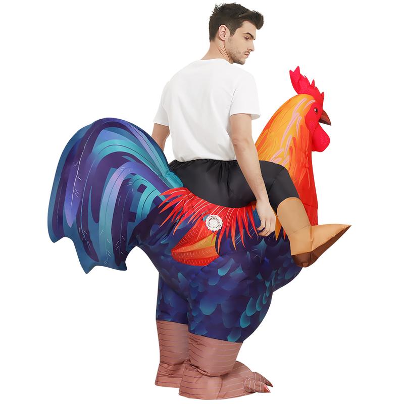 COMIN Inflatable Chicken Costume Rooster Adult Suit Funny Cosplay Halloween Costume for Men Women Birthday Christmas Supplies Menswear Clothing Beige Pocket Polyester