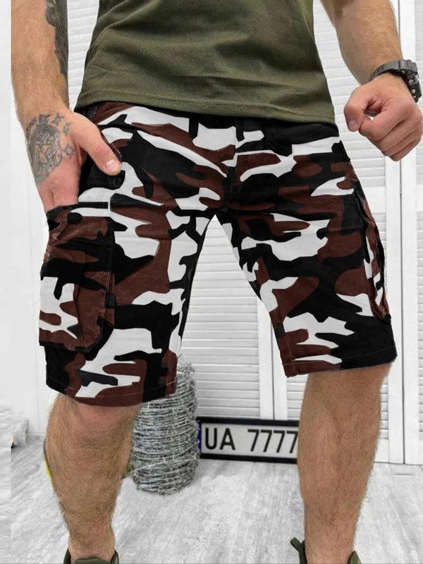 Men's Regular Fit Camo Print Button Fly Cargo Shorts, Casual Comfy Pocket Bermuda Shorts for Summer, Shorts for Men, Mens Bottoms for Daily Wear, Menswear