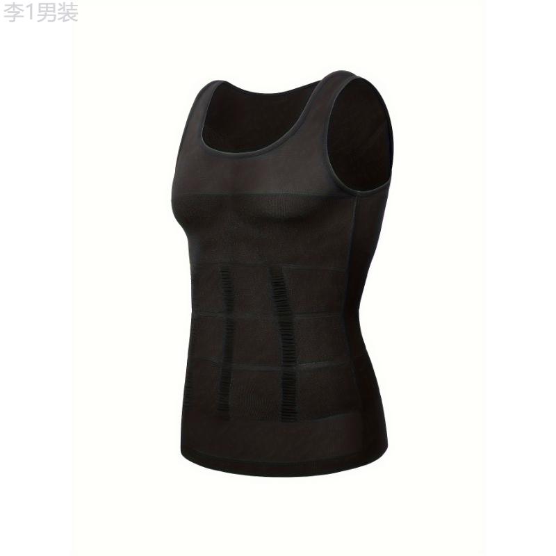 Men's Slimming Tummy Control Vest - Breathable Nylon & Elastane, Round Neck, Stretch Fit For Casual Attire Fabric Menswear