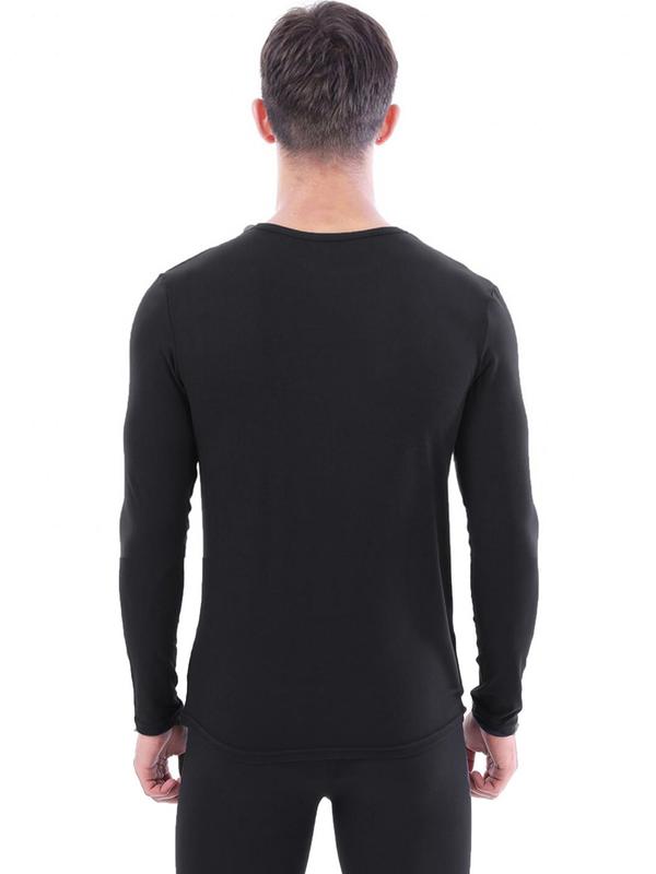 Men's Solid Long Sleeve Thermal Underwear Top, Casual Comfy Warm Round Neck Top for Fall & Winter, Men's Underwear for Daily Wear