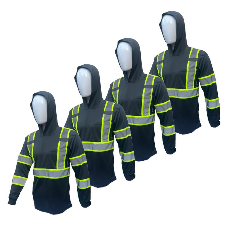 4 PACK SHIRT ST908 High Visibility Hoodie Long Sleeve Safety Shirt with hoodie Polyester Birdeye Mesh in various colors