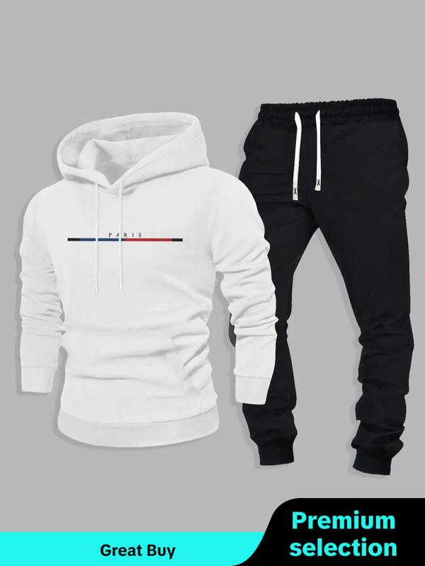 Men's Letter Print Drawstring Hoodie & Pocket Sweatpants Set, Casual Regular Fit Long Sleeve Hooded Sweatshirt & Jogger Pants, Men's Two-piece Outfits for Fall & Winter