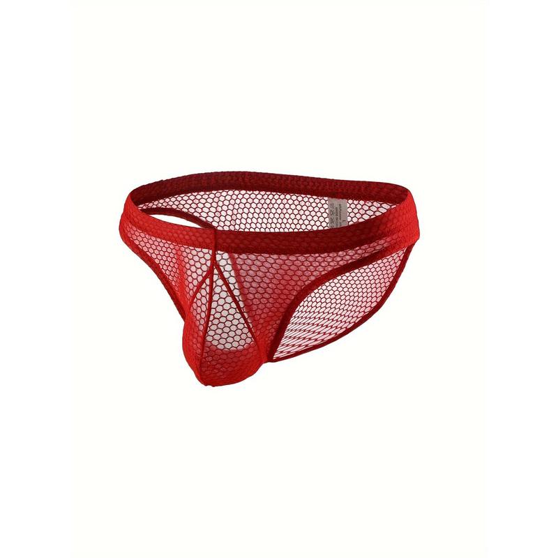 Men's Underwear, Sexy Low Waist Briefs, Mesh Cool Bulge Bag Underpants, Breathable Comfy Panties