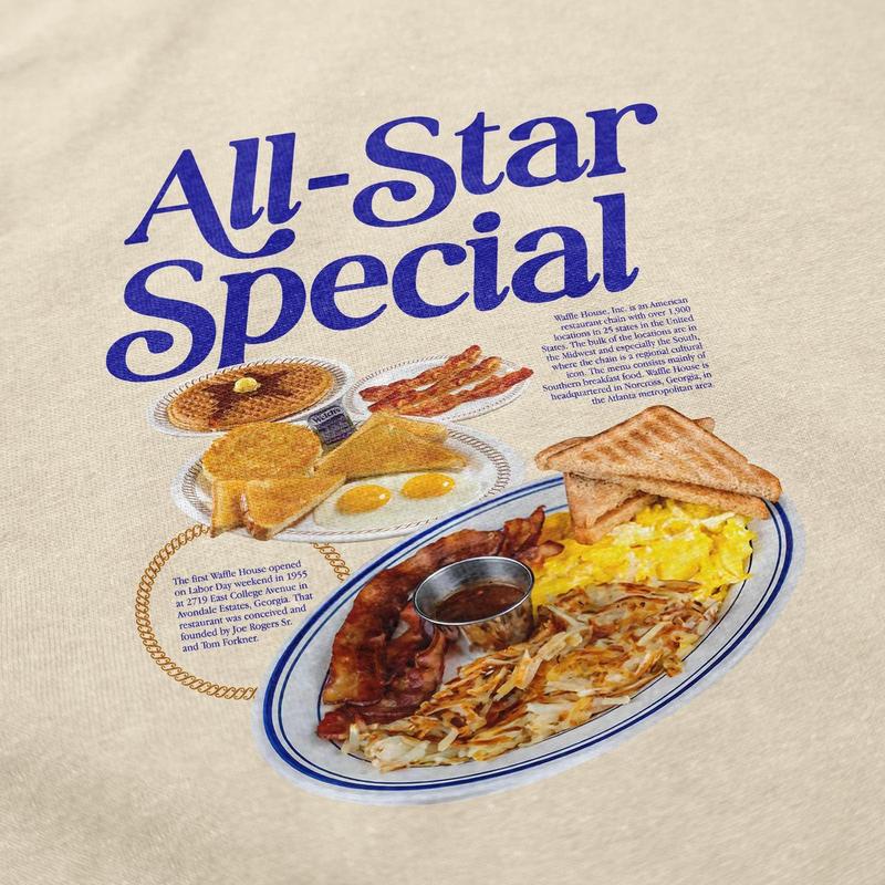 Official All Star Special Breakfast Unisex T-Shirt, Funny Breakfast Tee, Full Sizes, Full Color, For Men, For Women, Unisex Apparel Relaxed Fit Printed In The USA Menswear Top Tshirt Crewneck Shortsleeve