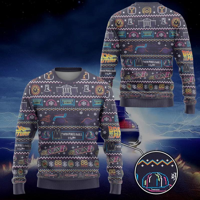 Back To The Future Christmas Ugly Sweater | Twin Pins Mall Funny Christmas Sweater | Unisex Sweater Party | Christmas Gift
