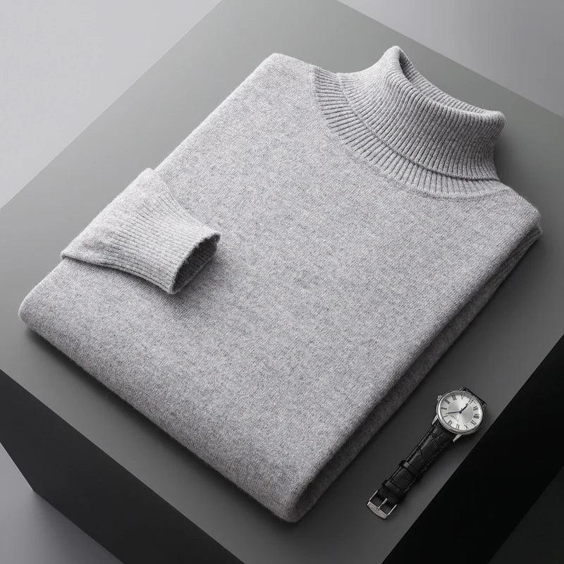 Autumn  winter new 100% merino wool cashmere sweater men's knitted pullover padded warm turtle neck fashion loose plus size coat