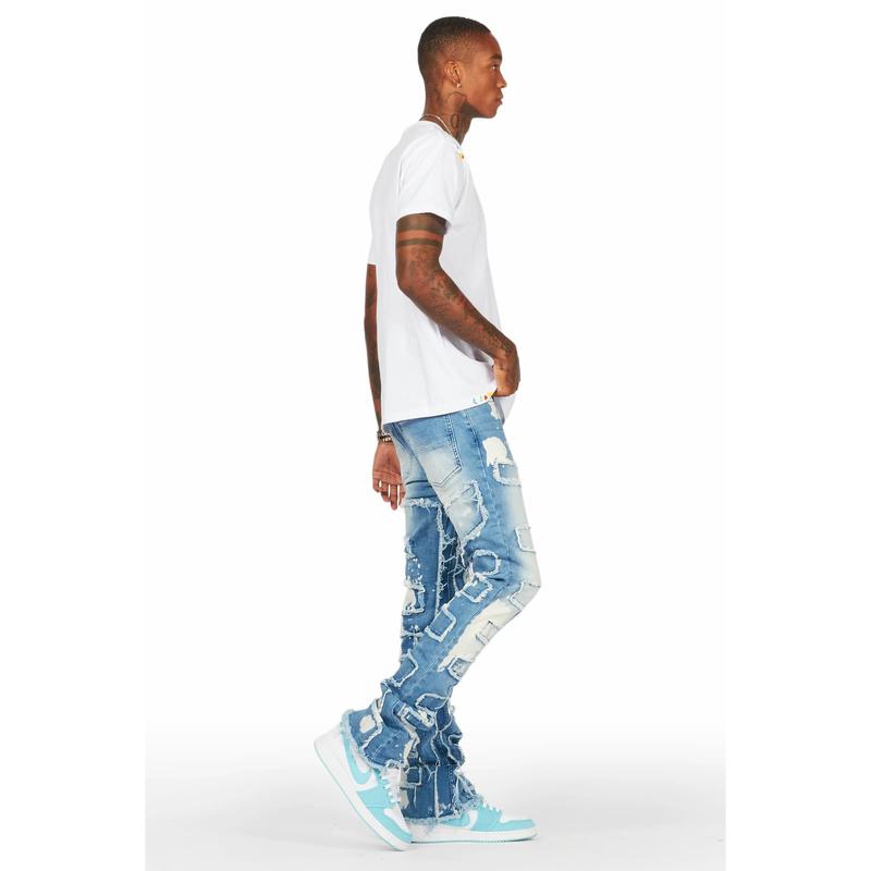 Laban Light Blue Bleach Stacked Flare Jean