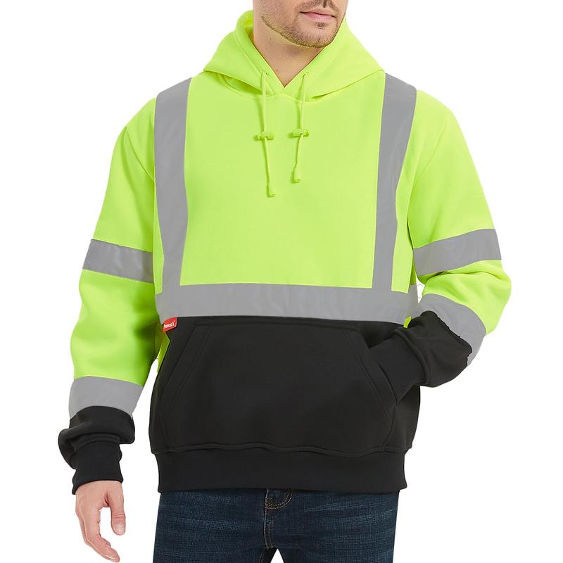 ProtectX Hi Vis Safety Hoodie for Men, Class 3 Reflective High Visibility Sweatshirt with Large Pocket, Long Sleeve Hooded Drawstring Pullover for Work & Construction