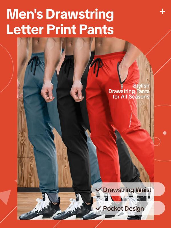 Men's Letter Print Drawstring Waist Pants, Casual Comfy Pocket Trousers for Daily Wear, Mens Clothing 2024, Pants for Men, Streetwear Men's Bottoms for All Seasons