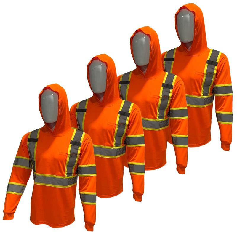 4 PACK SHIRT ST908 High Visibility Hoodie Long Sleeve Safety Shirt with hoodie Polyester Birdeye Mesh in various colors