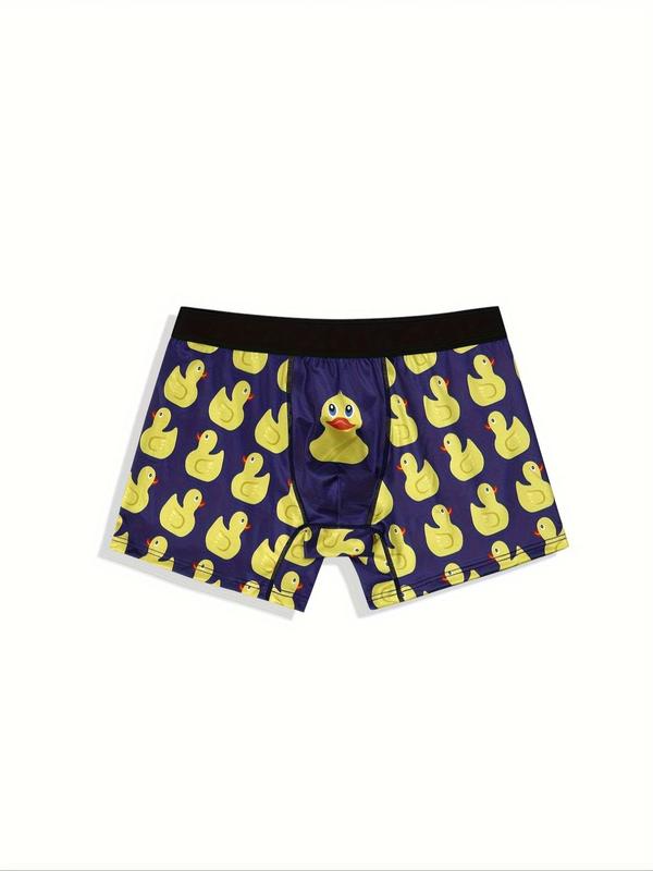 Men's Cartoon Duck Print Elastic Waist Boxer Brief, Regular Fit Casual Breathable Comfy Underwear for All Seasons, Men's Underwear for Daily Wear