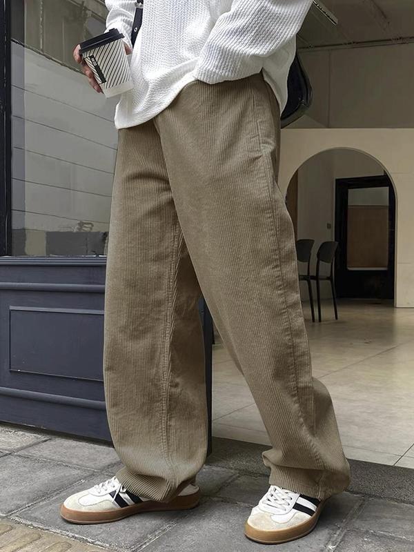 Men's Solid Pocket Drawstring Waist Pants, Loose Casual Comfy Streetwear Straight Leg Trousers for Daily Wear, Mens Pants, Summer Outfits 2024, Woven Bottoms for All Seasons