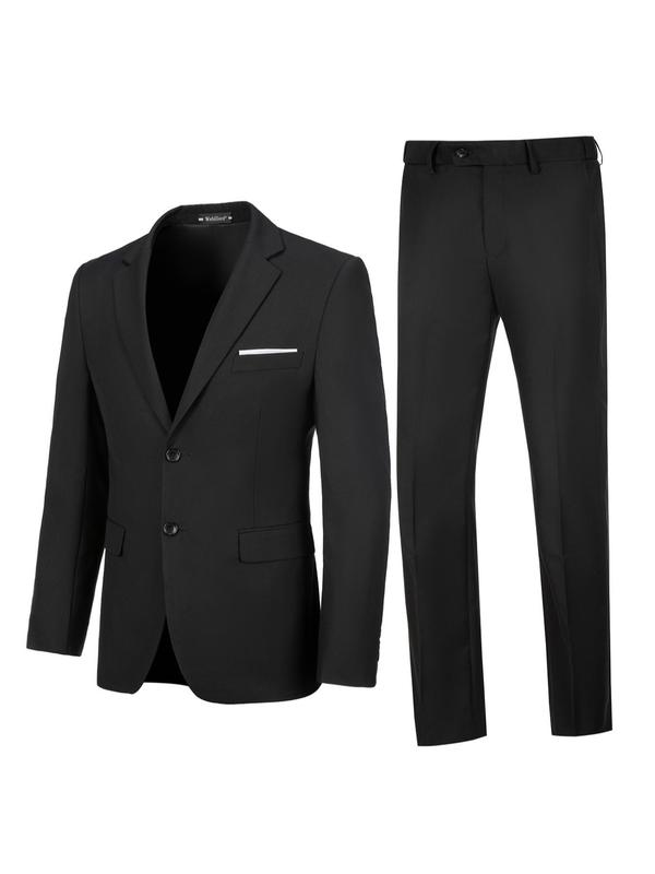 Men's Solid Button Pocket Lapel Neck Blazer & Elastic Waist Pants Suit Set, Regular Fit Long Sleeve Blazer & Pants, Men's Two-piece Outfits for All Seasons