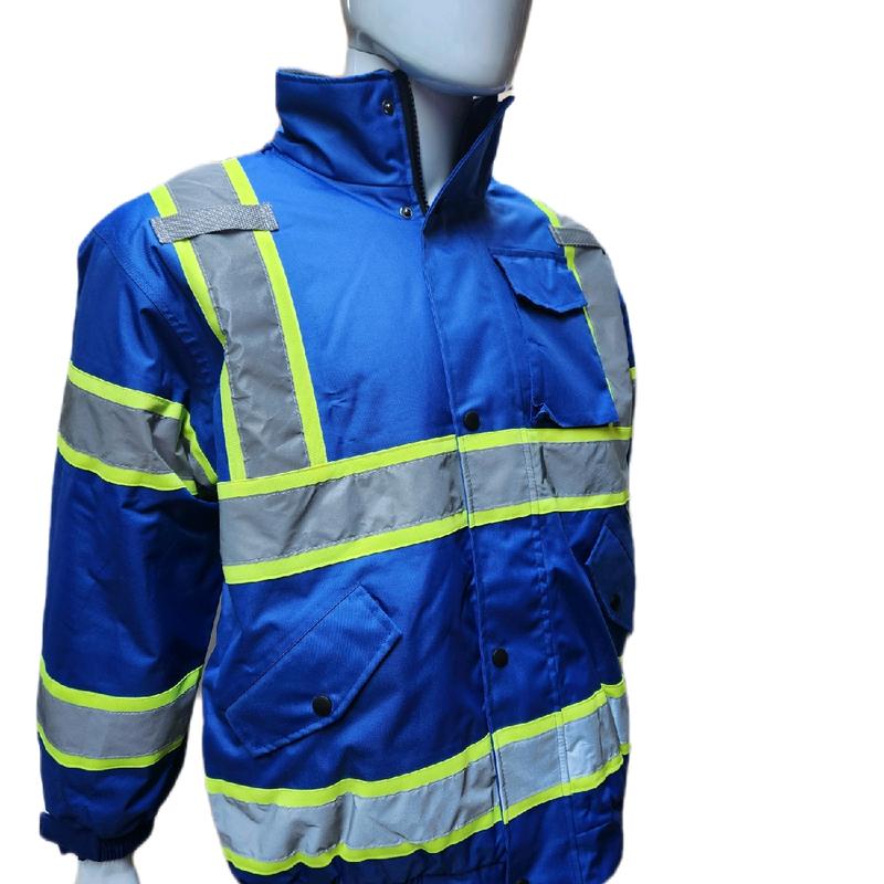 Royal Blue Hi Visibility Reflective Safety Bomber Rain Jacket   Blue Safety Jacket with Sherpa Insulation to keep warm in cold weather  (see sizing information on description)