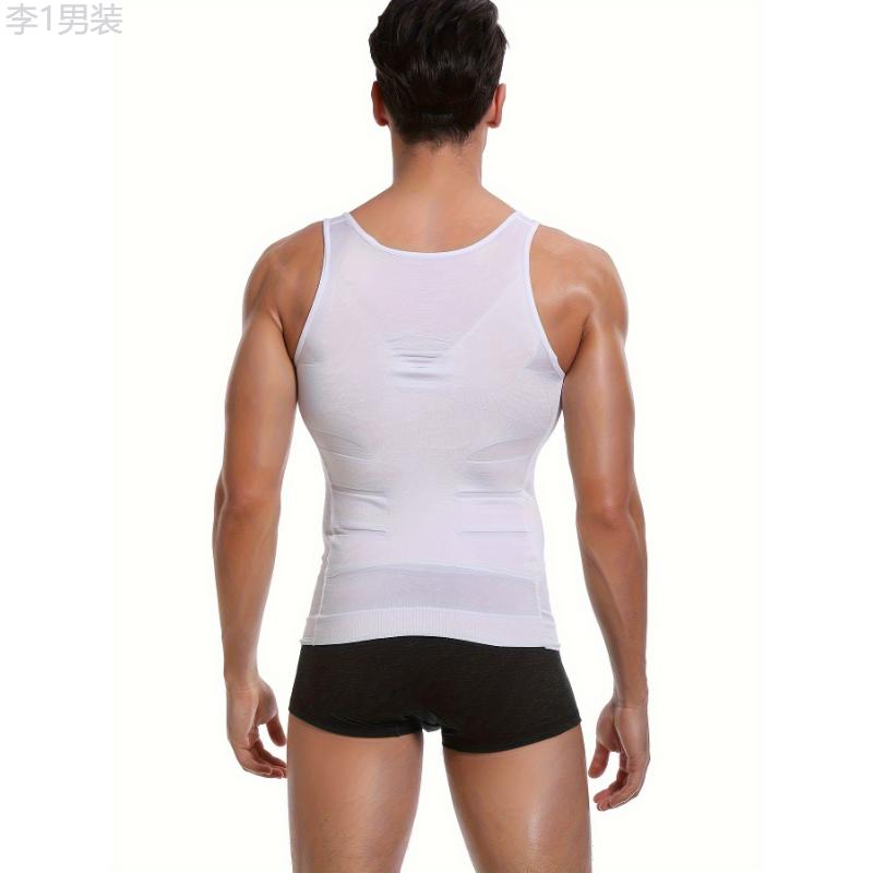 Men's Slimming Tummy Control Vest - Breathable Nylon & Elastane, Round Neck, Stretch Fit For Casual Attire Fabric Menswear