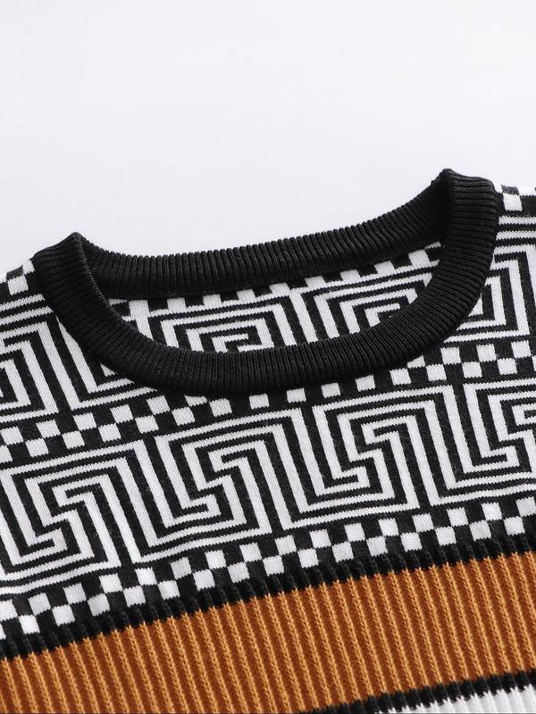 Men's Colorblock Striped Print Round Neck Sweater Pullover, Regular Fit Casual Long Sleeve Crew Neck Jumper for Fall & Winter, Fashion Men's Knitwear for Daily Wear