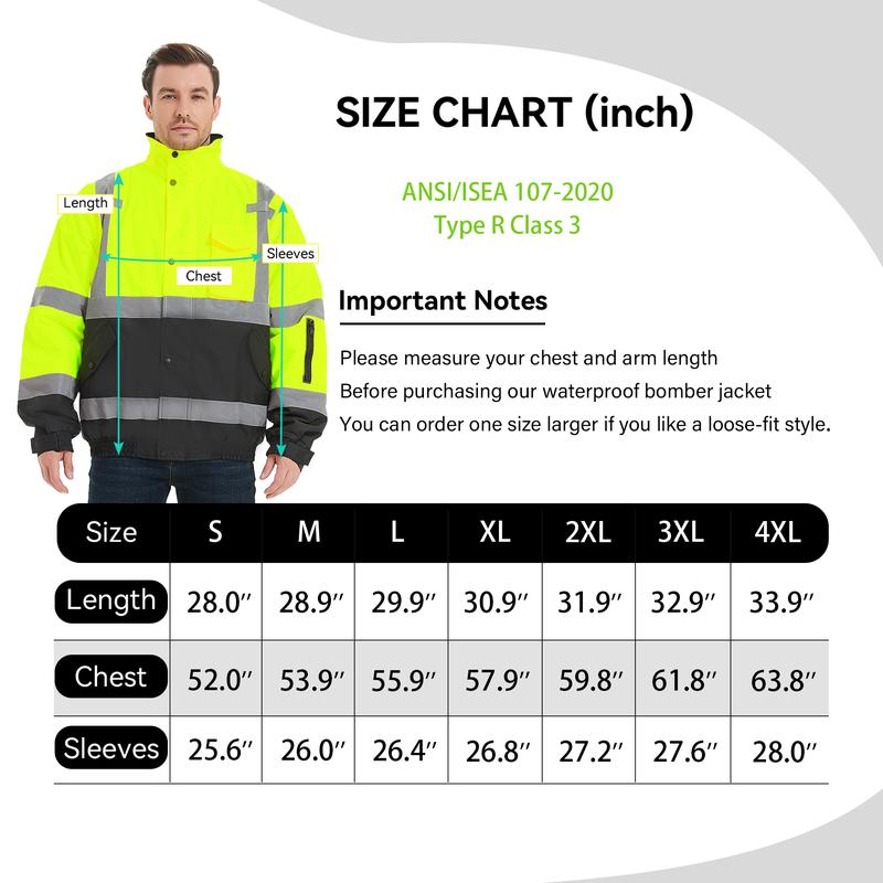 ProtectX High Visibility Waterproof Safety Jacket, Hi Vis Reflective Winter Construction Bomber Jacket for Men With Multi Pockets Menswear Clothing Workwear