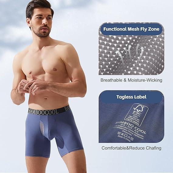 BAMBOO COOL Men's Breathable Underwear Moisture-Wicking Mesh Boxer Briefs Performance 4 &7 Pack