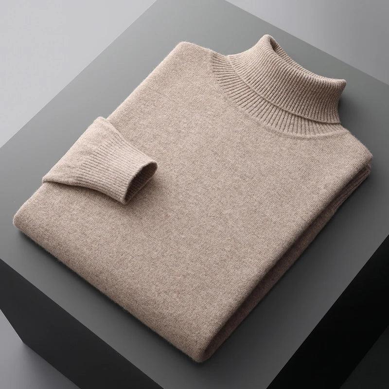 Autumn  winter new 100% merino wool cashmere sweater men's knitted pullover padded warm turtle neck fashion loose plus size coat