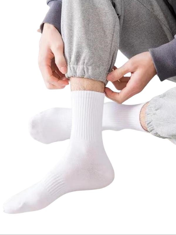 Men's Solid Mid-calf Socks, Casual Comfy Breathable Socks for Daily Wear, Men's Socks for All Seasons