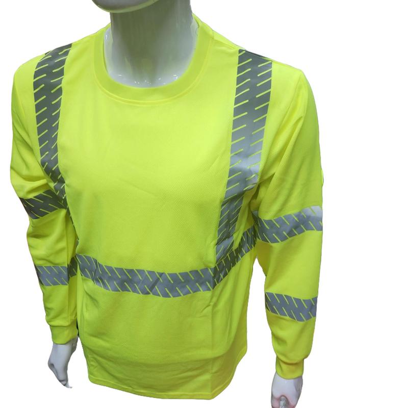 Hi Visibility Light weight Yellow Long sleeve shirt with heat transfer reflector   polyester birdeye Fabric for quick dry   Hi Vis Reflective shirt