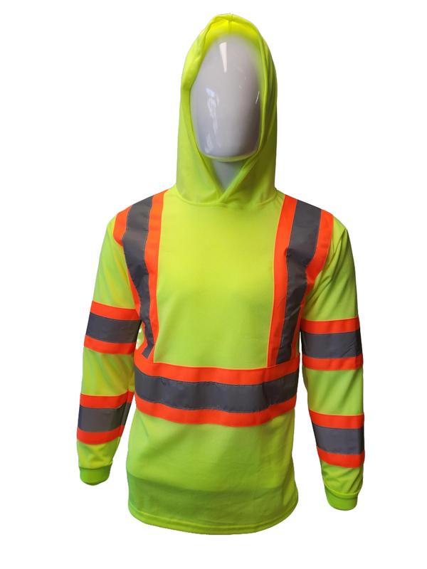 High Visibility Long Sleeve Safety Shirt with hoodie   ANSI Rate Class 3 Polyester shirt( SEE SIZEING INFORMATION ON DESCRITION )