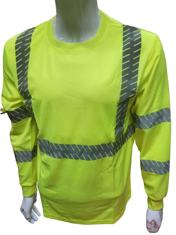 Hi Visibility Light weight Yellow Long sleeve shirt with heat transfer reflector   polyester birdeye Fabric for quick dry   Hi Vis Reflective shirt