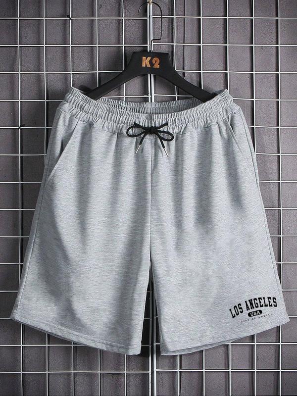 Men's Letter Print Drawstring Waist Shorts, Loose Casual Pocket Shorts for Summer, Men's Streetwear Bottoms for Daily Wear