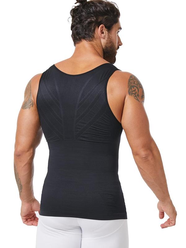 Men's Solid Compression Shapewear Tank Top, High Stretch Tummy Control Shaper, Slim Shapewear for Men, Body Shapewear