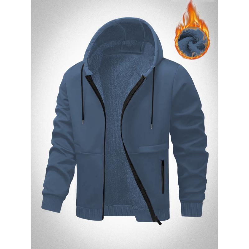 Men's Plus Size Casual Fleece-Lined Hooded Jacket - Zip-Up, Warm & Cozy for Fall Winter, PLUS SIZE