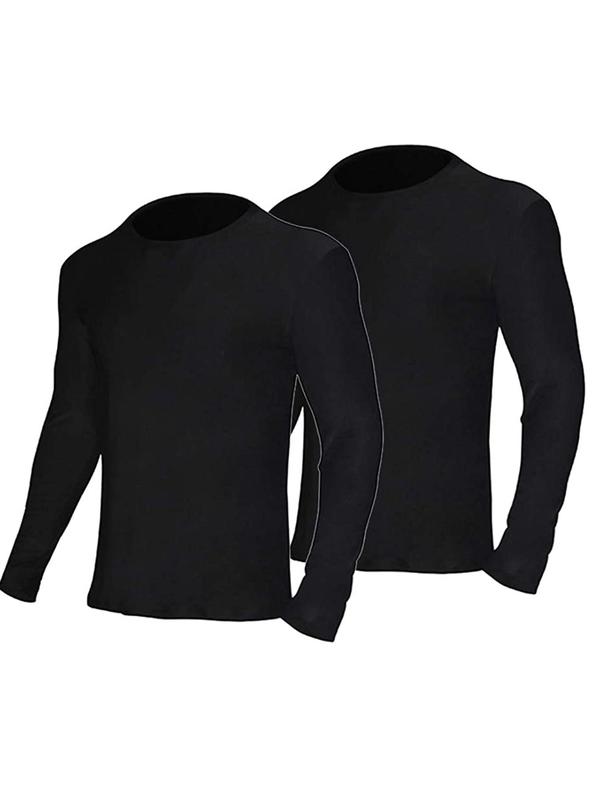 Men's Solid Long Sleeve Thermal Underwear Top, Casual Comfy Warm Round Neck Top for Fall & Winter, Men's Underwear for Daily Wear