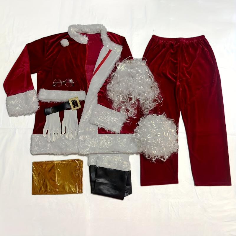 7pcs 10pcs Set Christmas Decoration Luxury Wine Red Velvet Santa Claus Costume (Adult One Size Fits All), Classic Men's Santa Claus Suit, Christmas Costume Christmas Ornaments Gift Holiday Party Role Playing Costume Suitable for Holiday Par