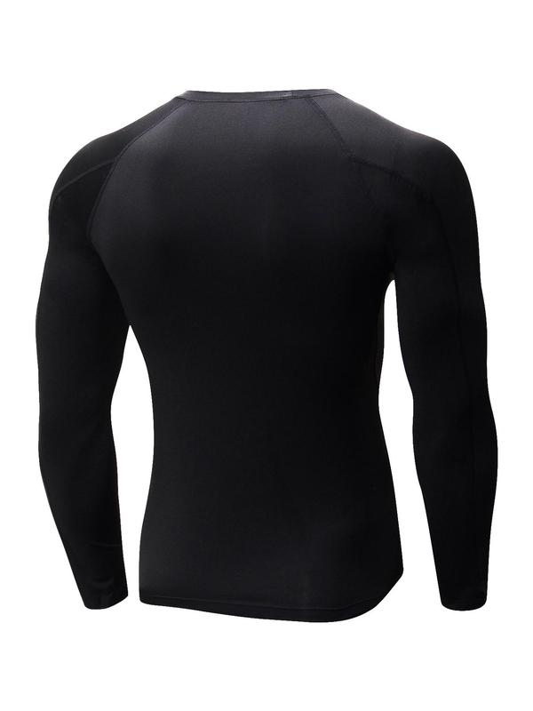 Men's Solid Long Sleeve Compression Shapewear Top, Casual Comfy High Stretch Raglan Sleeve Thermal Underwear Top for Fall & Winter, Men's Shapewear for Daily Wear